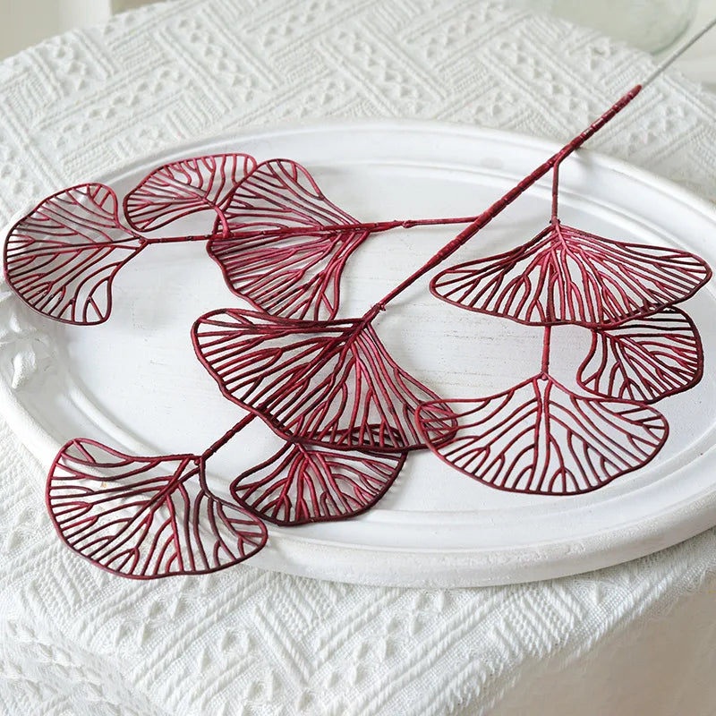 Set of artificial ginkgo, eucalyptus and holly leaves for floral decoration - vue 12 sur 13