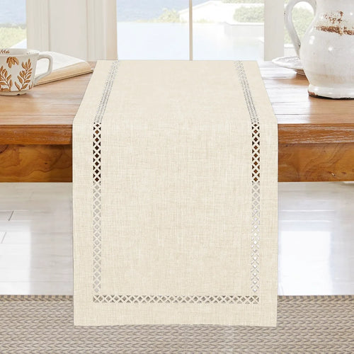 Boho style openwork linen table runner