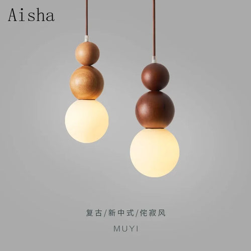 Japanese solid wood pendant light wabi sabi style for interiors - vue 2 sur 8