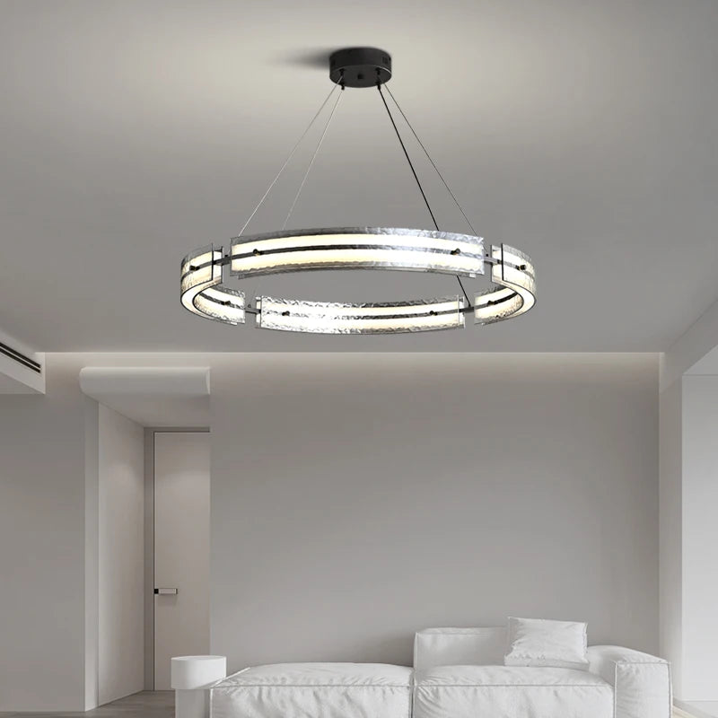 Minimalist iron pendant light with rippled glass for modern interiors - vue 3 sur 7