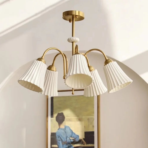French retro ceramic and copper chandelier american style design - vue 2 sur 13
