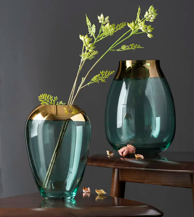 Light luxury handicraft ornaments, ice flower colored glass vase, large transparent glaze ware - vue 4 sur 11