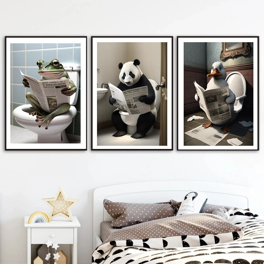 Humorous animal wall decoration with toilet and newspaper - vue 4 sur 7