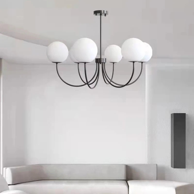 Modern glass chandelier with pendant light and metal frame - vue 4 sur 11