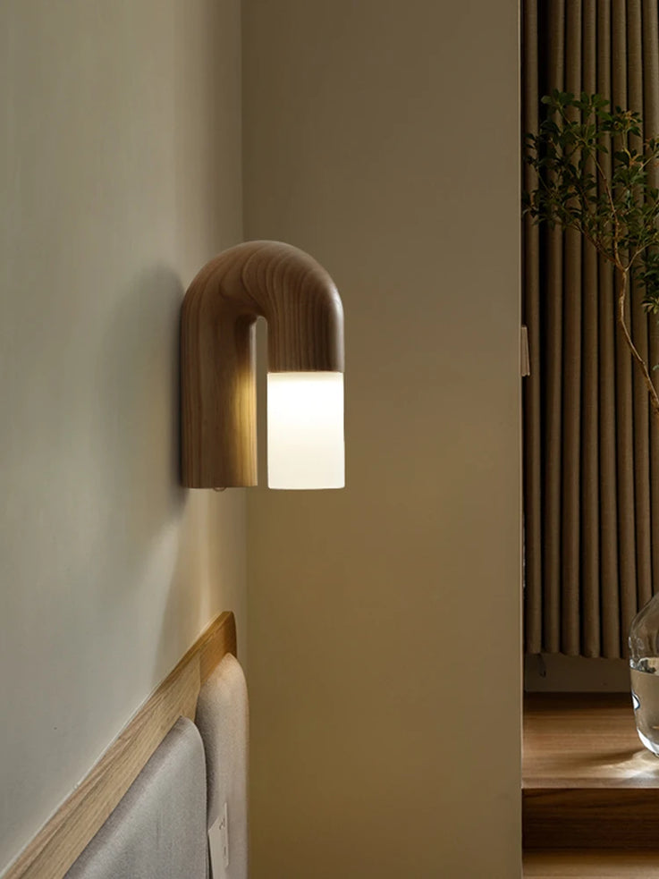 Retro ash wood and acrylic LED wall light