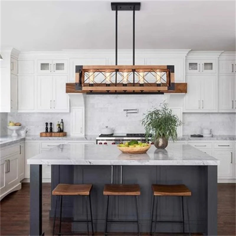 Vintage wooden chandelier industrial style for bar and restaurant