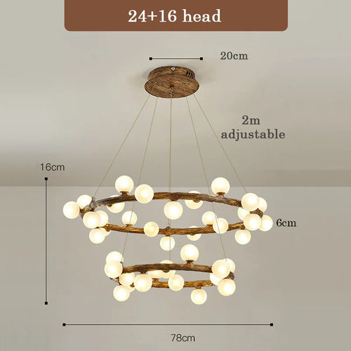 Wabi-sabi style artificial wood chandelier for indoor use - vue 9 sur 9