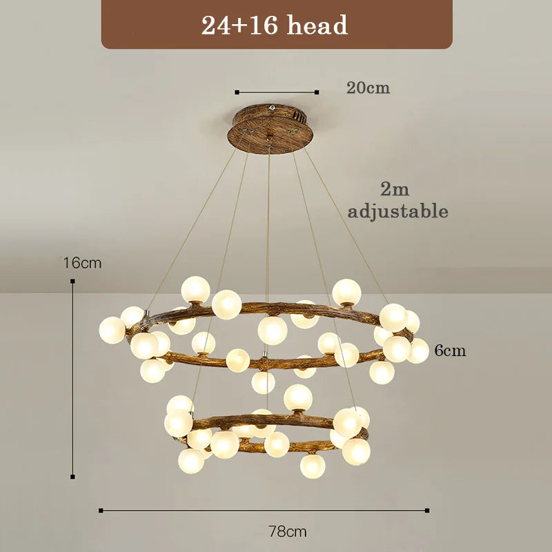 Wabi-sabi style artificial wood chandelier for indoor use - vue 8 sur 9
