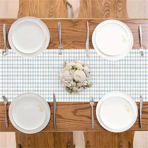 Linen table runner with check design - vue 5 sur 6