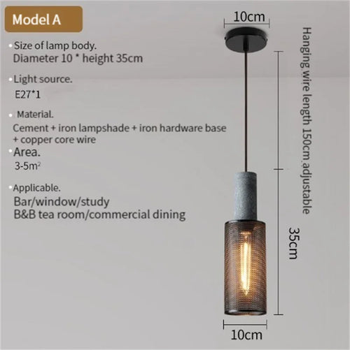 Industrial concrete pendant light with iron shade - vue 9 sur 29