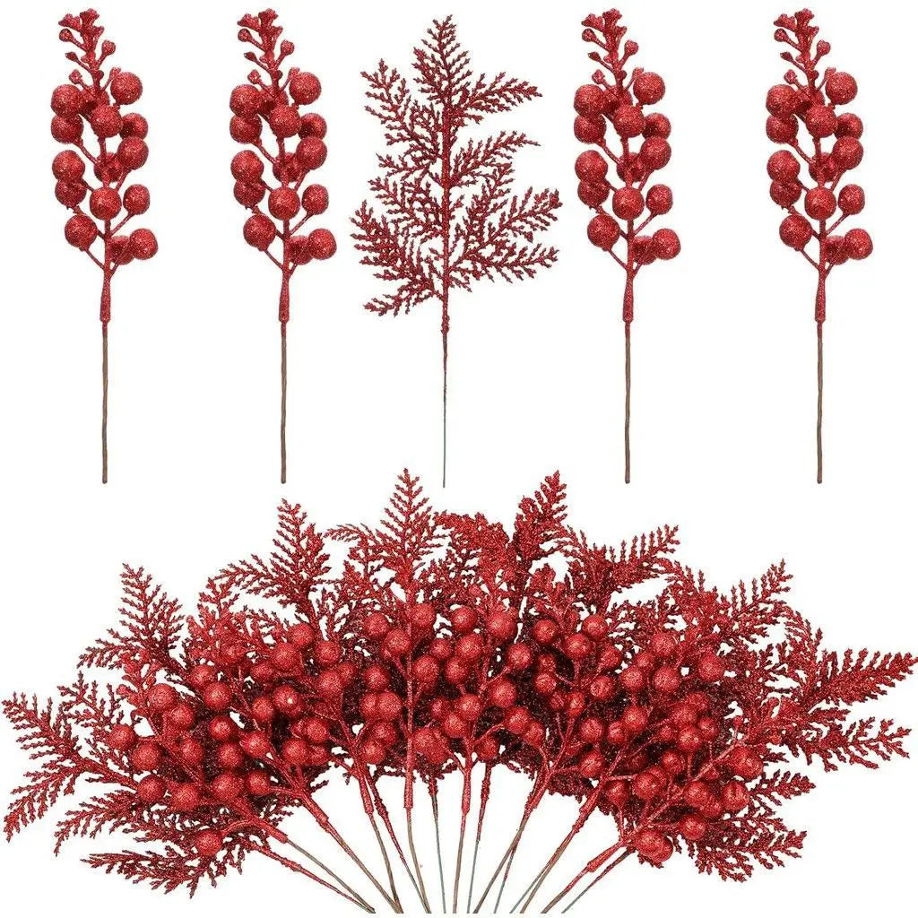 Set of 5 glitter artificial flower Christmas decorations for New Year 2025