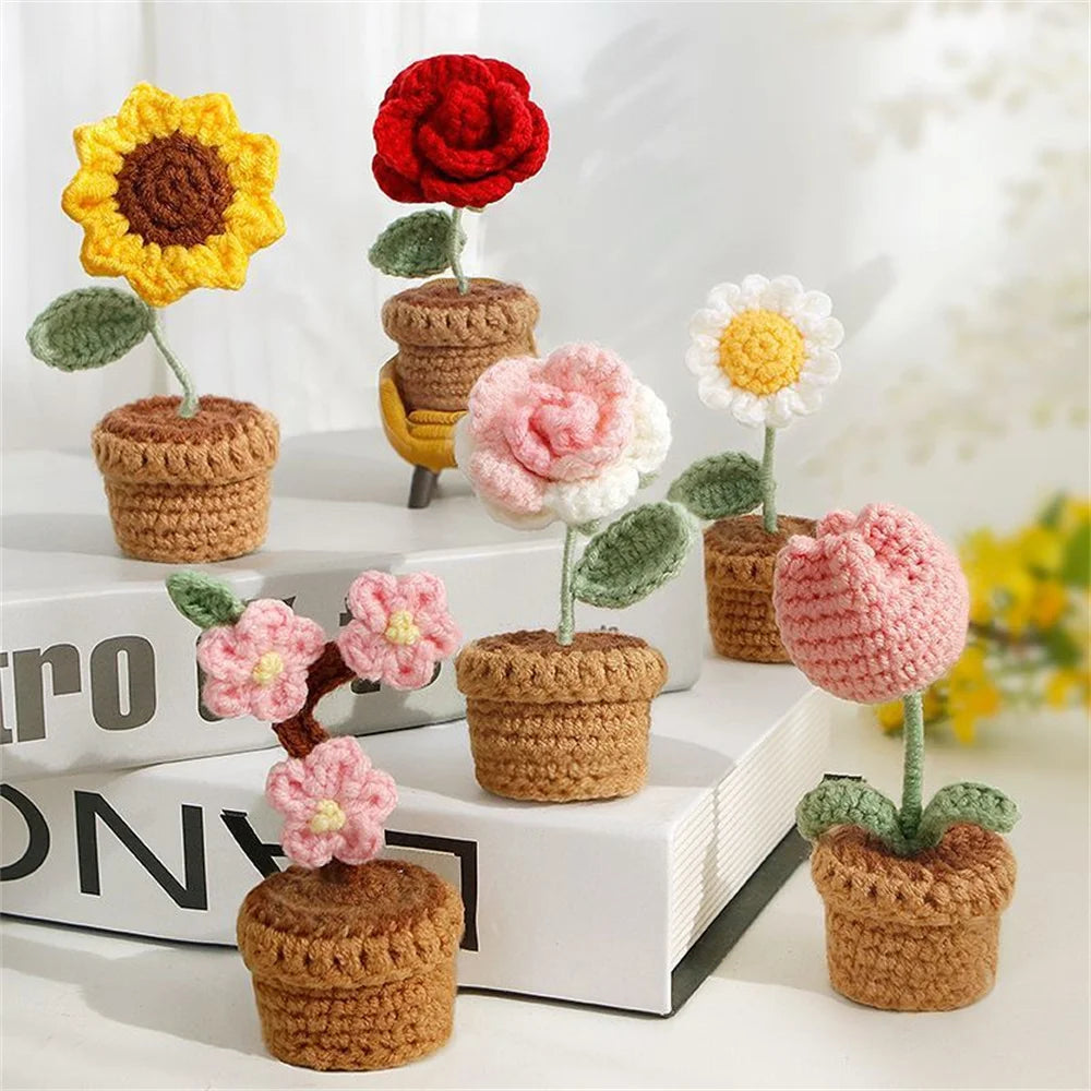 Hand-knitted potted plant for decorative valentine's day gift