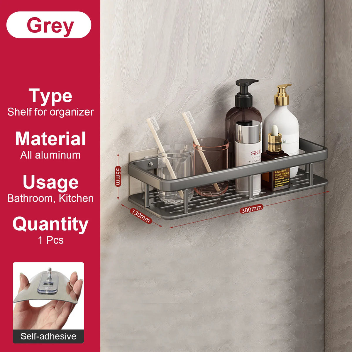 no-drill wall shelf for bathroom and kitchen storage - vue 13 sur 30