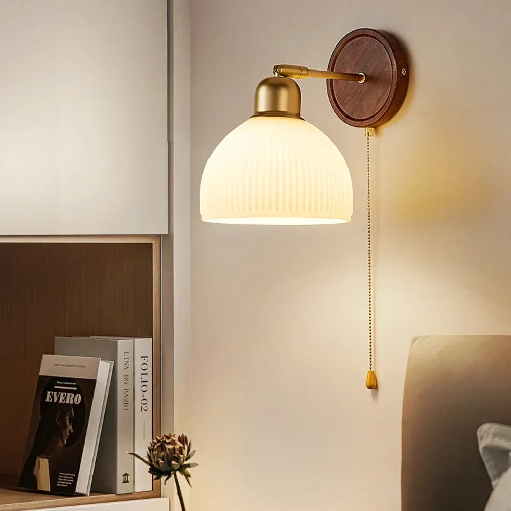 Nordic glass wall light with decorative wooden switch