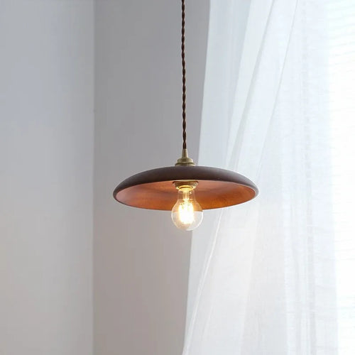 Nordic modern wooden and brass LED pendant light - vue 5 sur 10