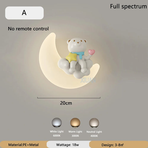 Romantic moon angel bear girl children's wall light - vue 9 sur 11