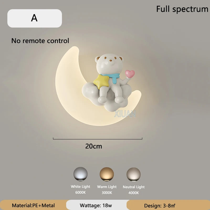 Romantic moon angel bear girl children's wall light - vue 8 sur 11
