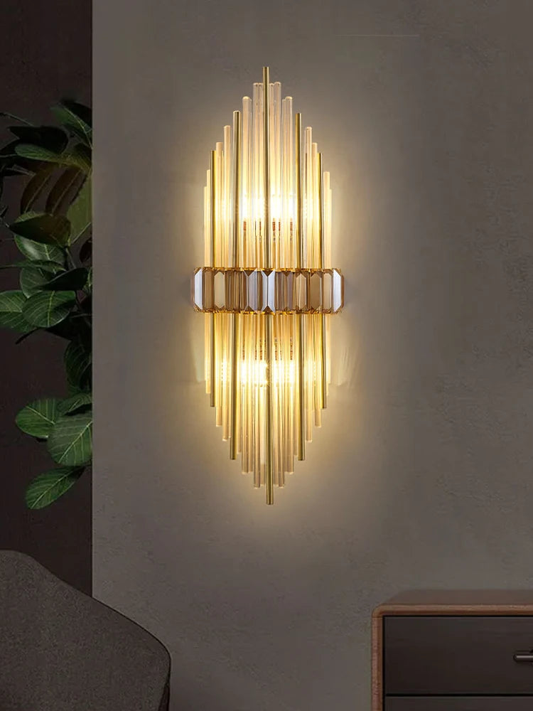Modern wall light in stainless steel and decorative crystal