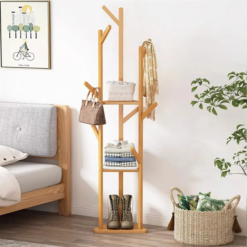hanging coat rack with 10 hooks and integrated shelf