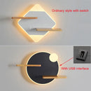 Nordic LED wall light with shelf and USB charger