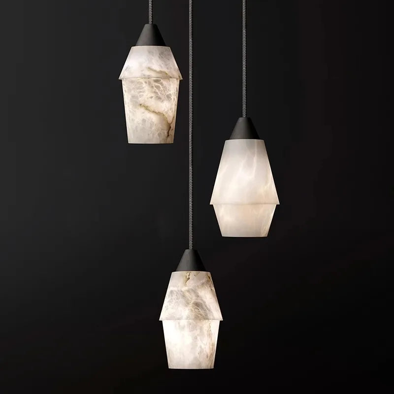 hanging chandelier led marble collection retro vintage style - vue 7 sur 9