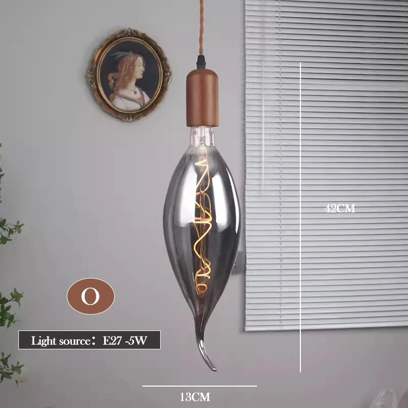 Retro art glass chandelier with solid wood for interior decoration - vue 12 sur 25