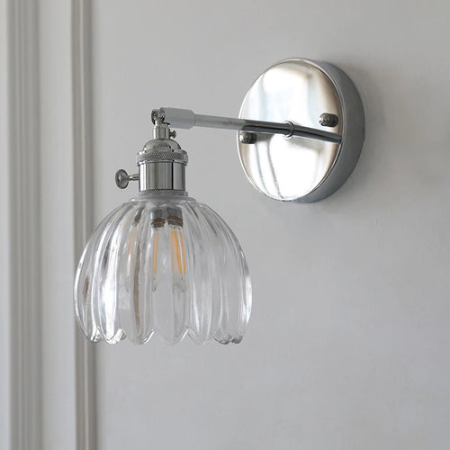Contemporary chrome glass and iron wall light with adjustable arm - vue 5 sur 9