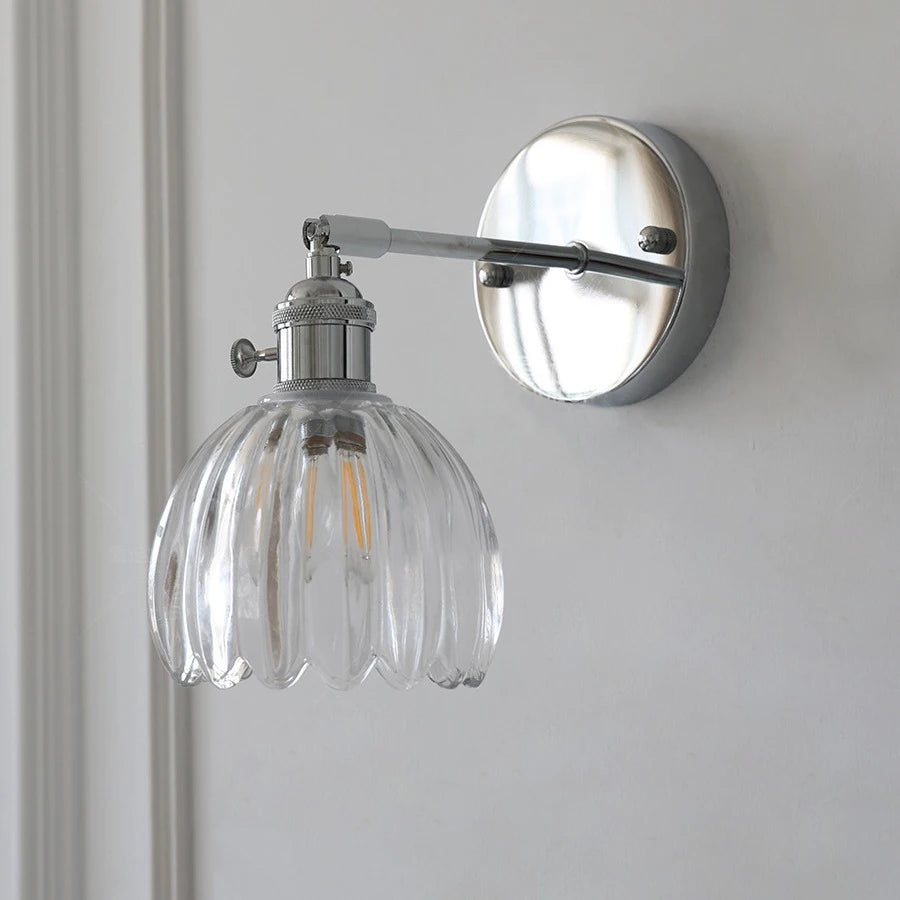 Contemporary chrome glass and iron wall light with adjustable arm - vue 4 sur 9