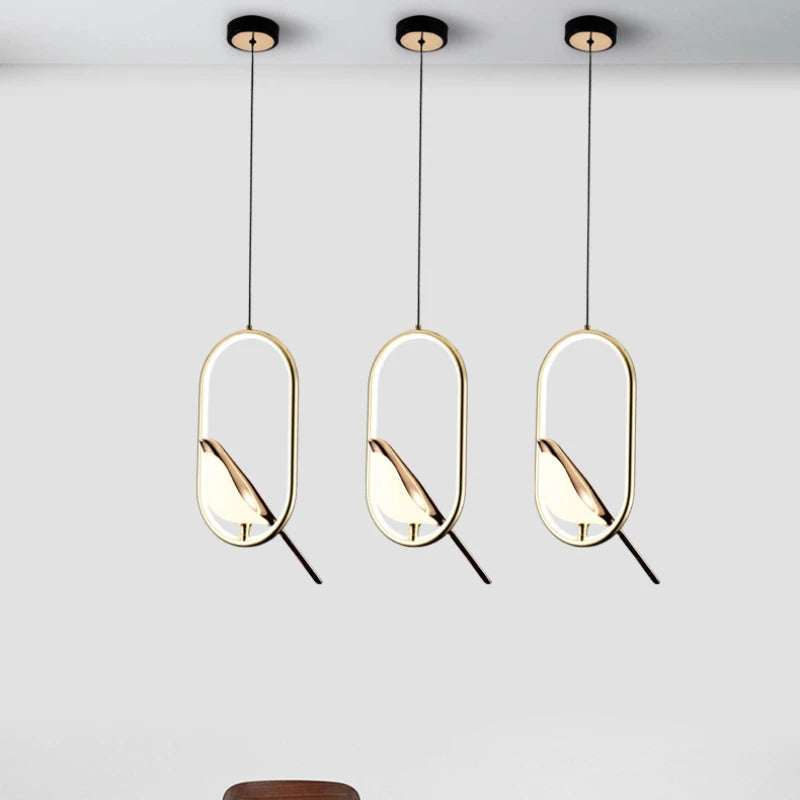 Nordic gold acrylic LED chandelier with bird bar pendants - vue 5 sur 7