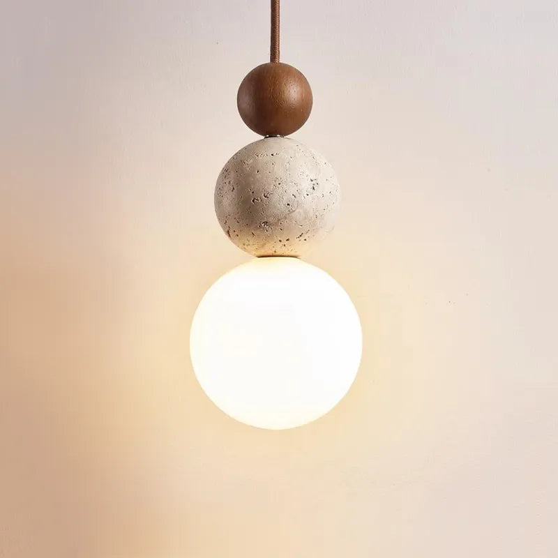 Wabi Sabi round gourd-shaped LED pendant light in yellow tuff