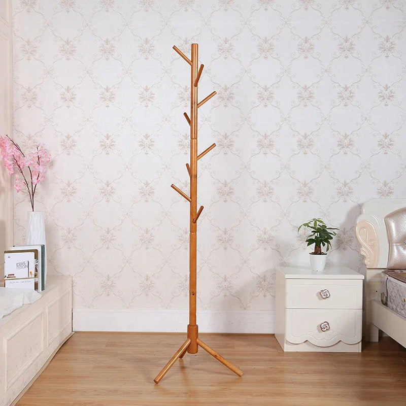 wooden coat rack with 8 hooks hanging from the floor - vue 6 sur 11