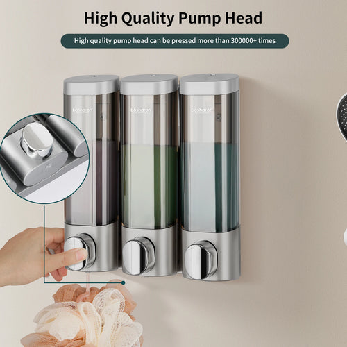 triple wall-mounted liquid soap dispenser for gel and lotion - vue 10 sur 11