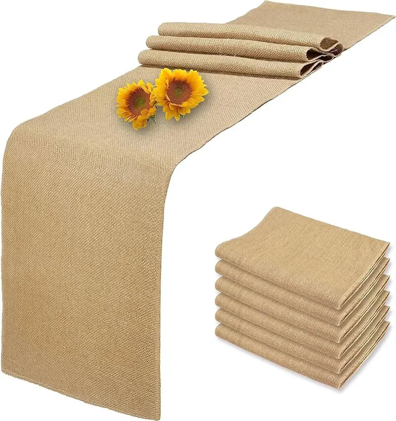 Rustic woven jute and linen table runner