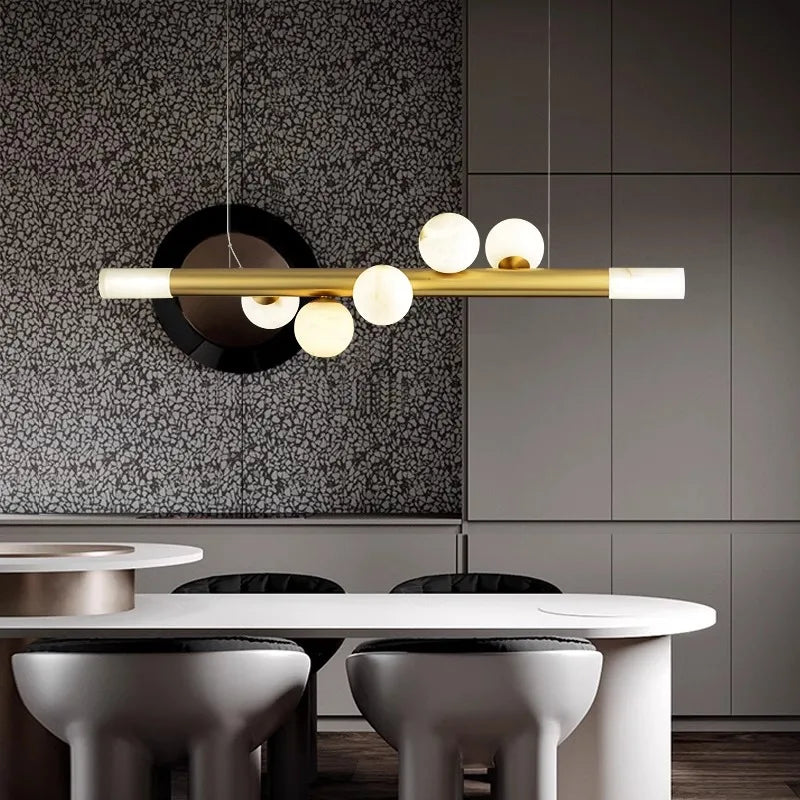 Long luxury postmodern real marble bar chandelier - vue 3 sur 10