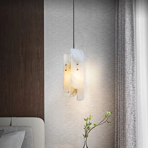 Genuine marble pendant light with copper wire and adjustable bulb - vue 3 sur 7