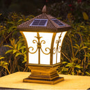 LED square post pillar solar light with remote control, waterproof vintage garden lamp