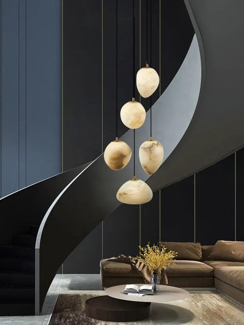 Dimmable geometric marble LED pendant chandelier - vue 7 sur 12