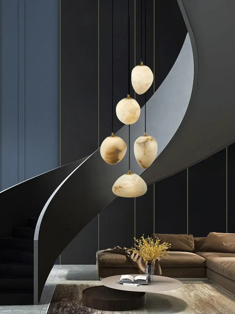 Dimmable geometric marble LED pendant chandelier - vue 6 sur 12