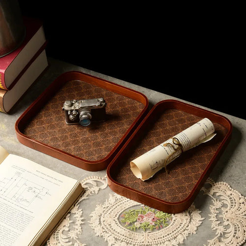 Luxury leather tea tray for decorative storage and jewellery - vue 2 sur 7