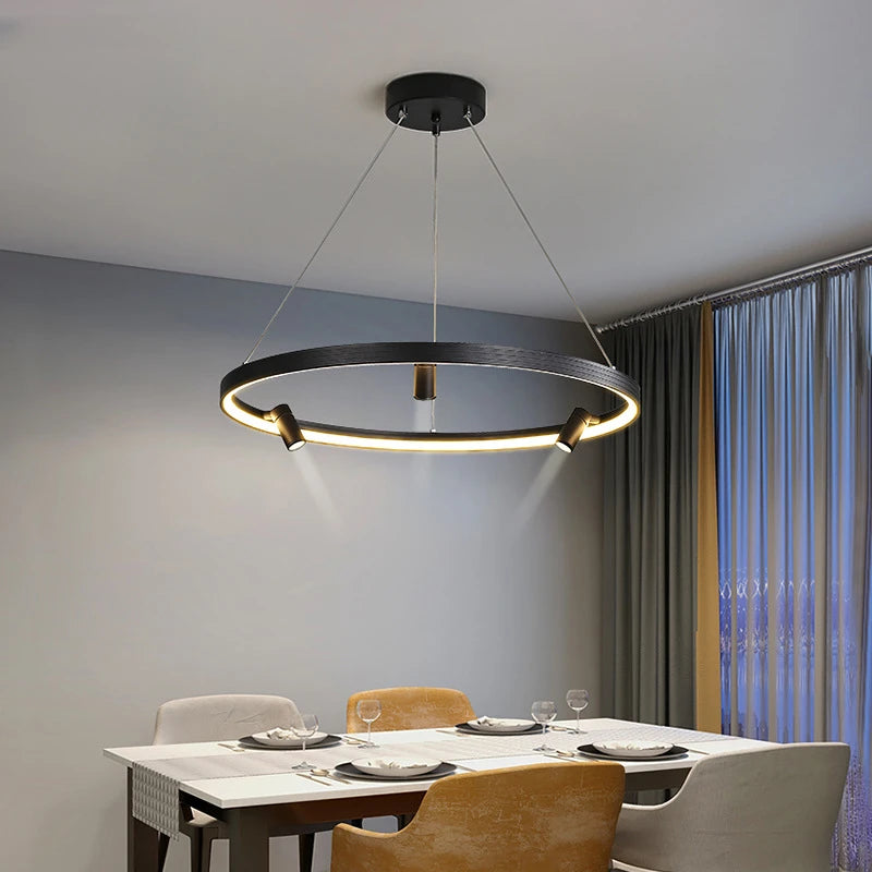 Simple and modern LED chandelier with black ring pendant