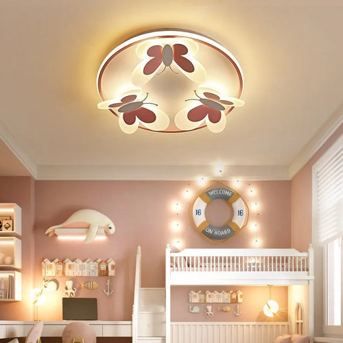 Decorative pink butterfly children's ceiling light for bedroom and study - vue 2 sur 8