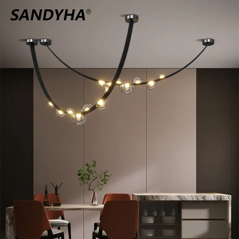 Sandyha leather chandelier with modern LED pendant design