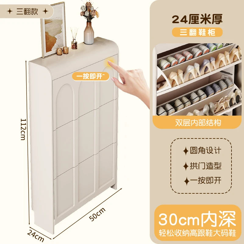 modern wooden shoe cabinet Nordic design space saving - vue 18 sur 20