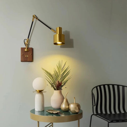 Copper and solid wood swivel arm wall light - vue 6 sur 7