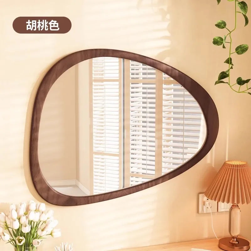 trendy vintage wooden mirror with irregular glass for HD makeup