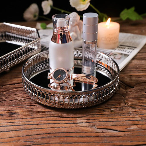 Decorative metal mirrored storage tray for cosmetics and tableware - vue 3 sur 14