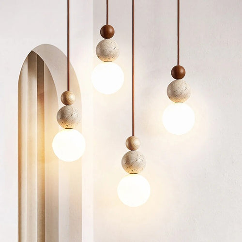 Wabi Sabi round gourd-shaped LED pendant light in yellow tuff - vue 2 sur 8