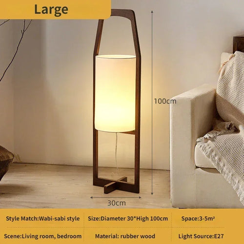 Japanese wabi sabi wooden floor lamp for interior decoration with a Zen atmosphere - vue 9 sur 8