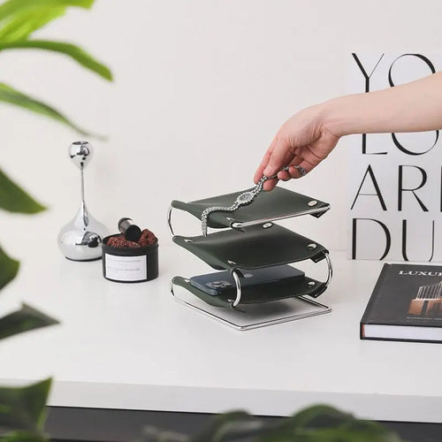 multifunctional leather and stainless steel storage rack - vue 4 sur 12