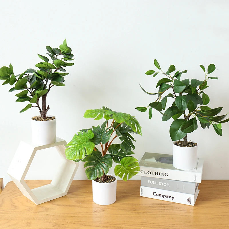 Artificial potted bamboo and monstera plant for home and office decor - vue 6 sur 14